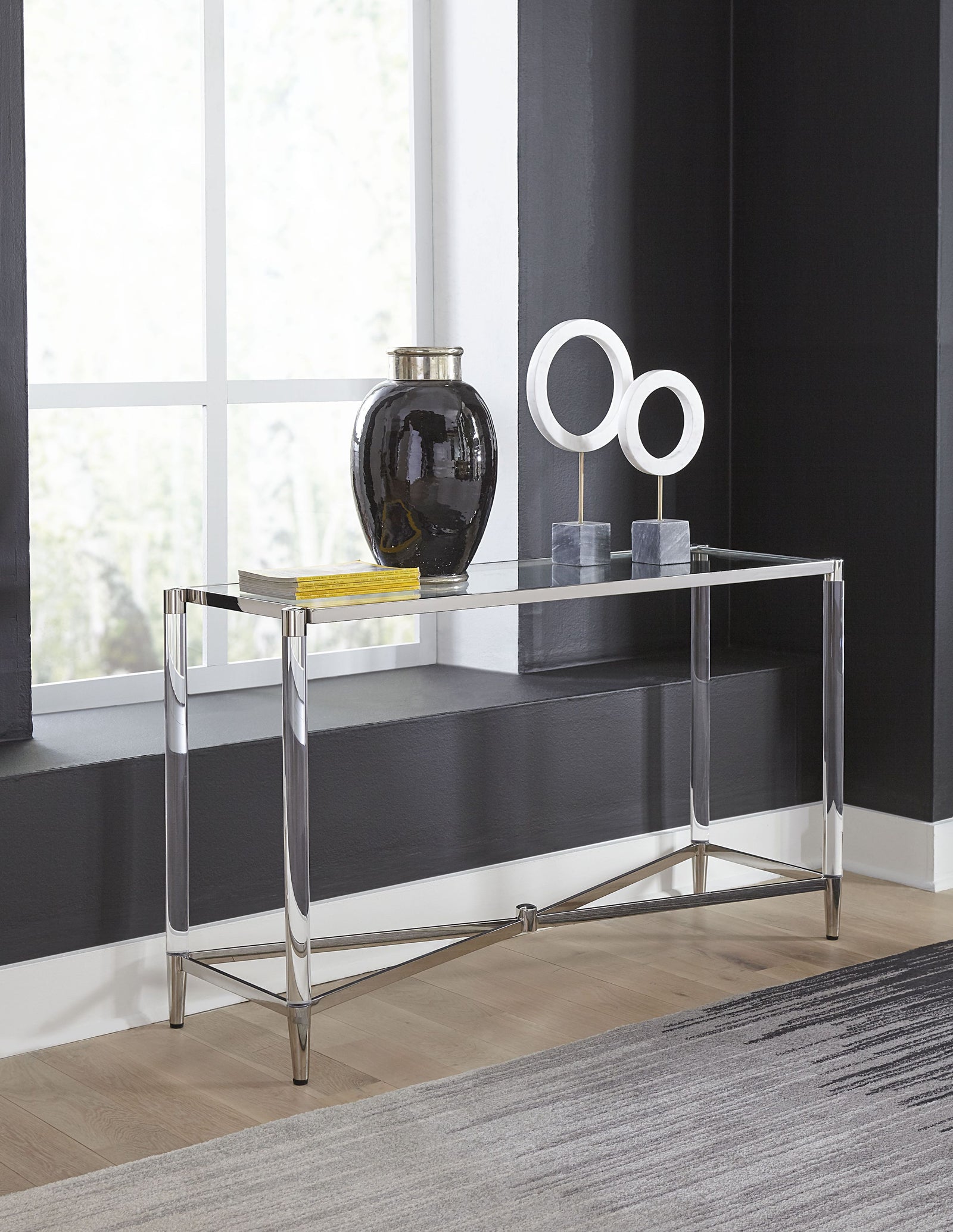 Marilyn Glass, Acrylic and Polished Stainless Steel Console Table