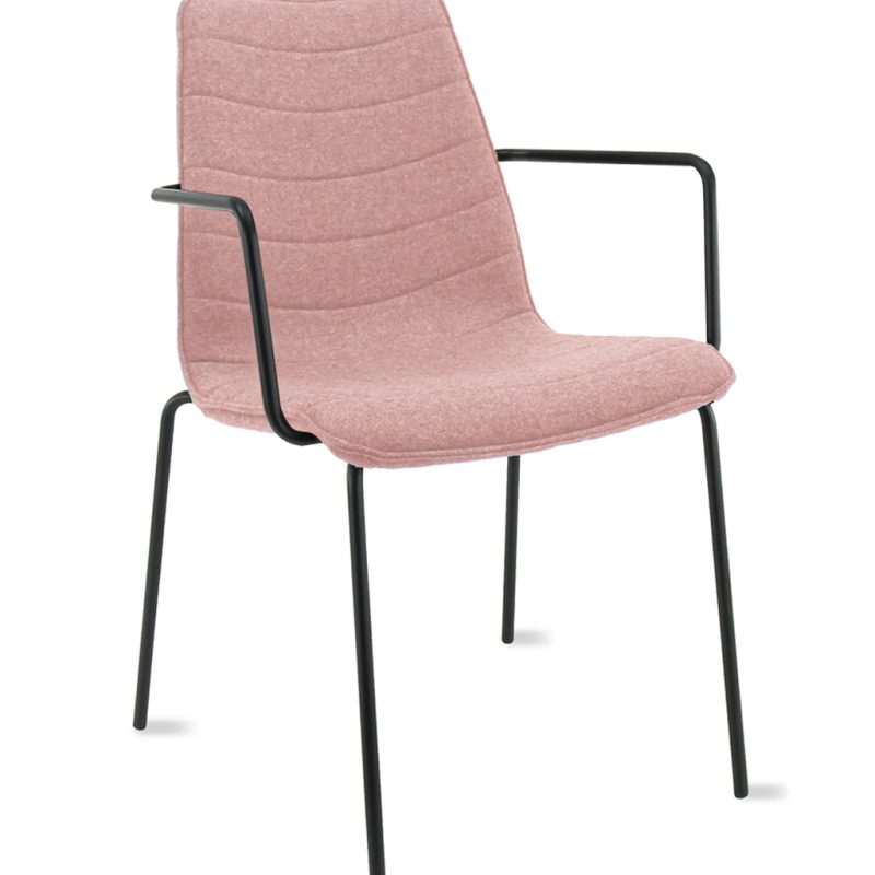 Workliving Verona Dining / Conference Chair with Armrests, Wool Felt Fenice 152 Soft Pink, Black Frame