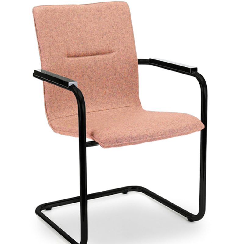 Workliving X6 Conference Chair, Sled Frame, Wool Felt Fenice 152 Soft Pink, Black Frame