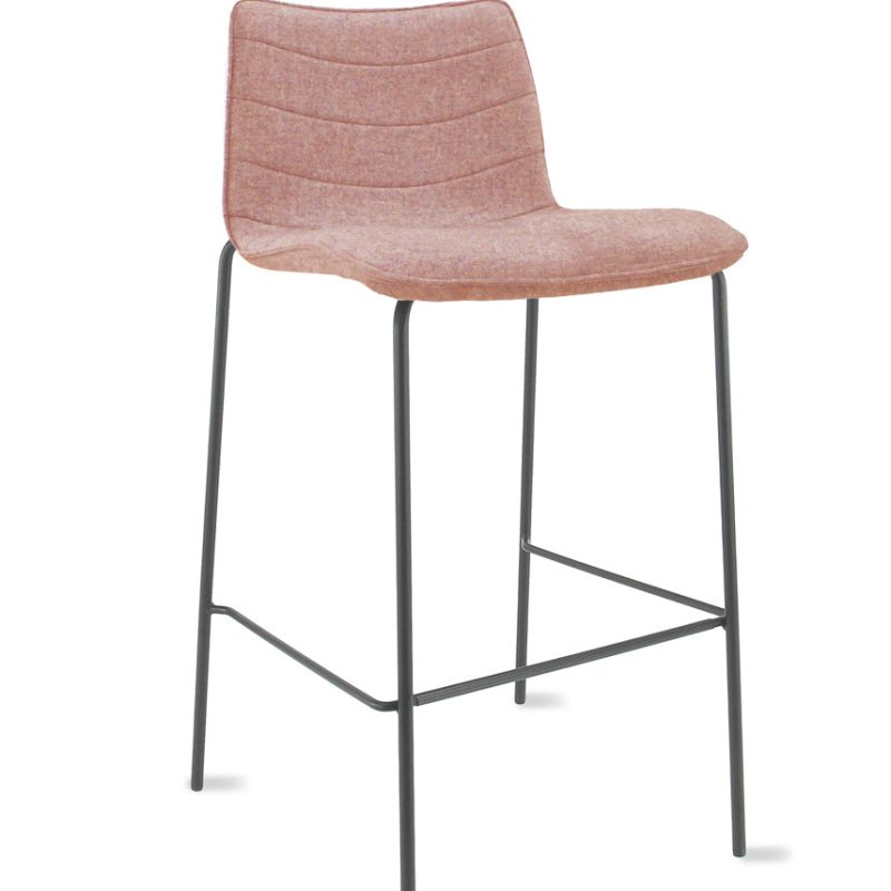 Workliving Verona Bar Stool 75 cm, Wool Felt Fenice 152 Soft Pink, Black Frame