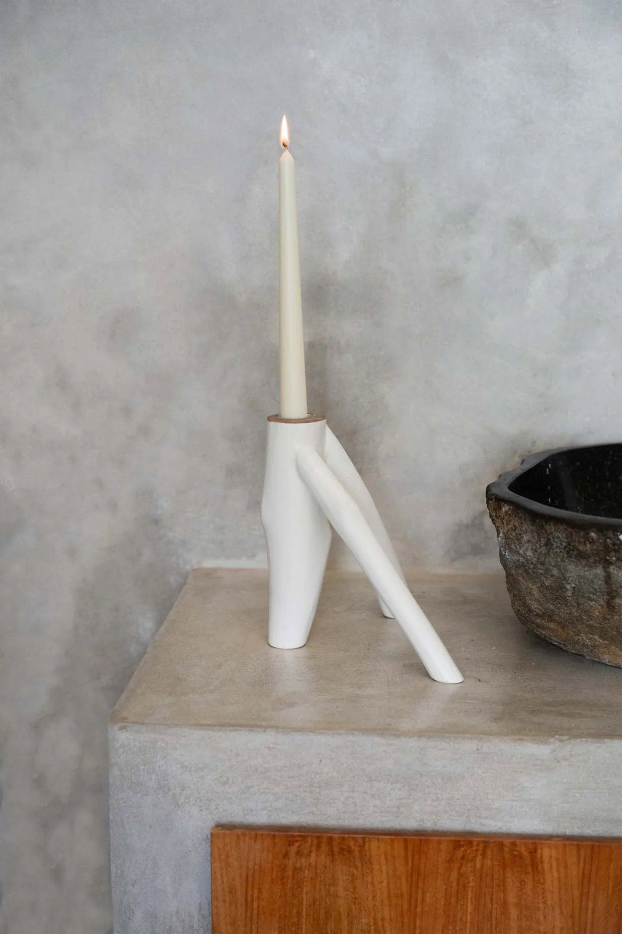 The Triple Twig Candle Holder, White — 2