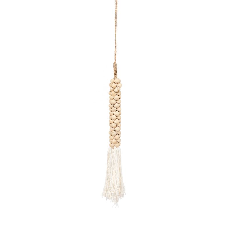 The Wooden Beads with Cotton Tassel, Natural White