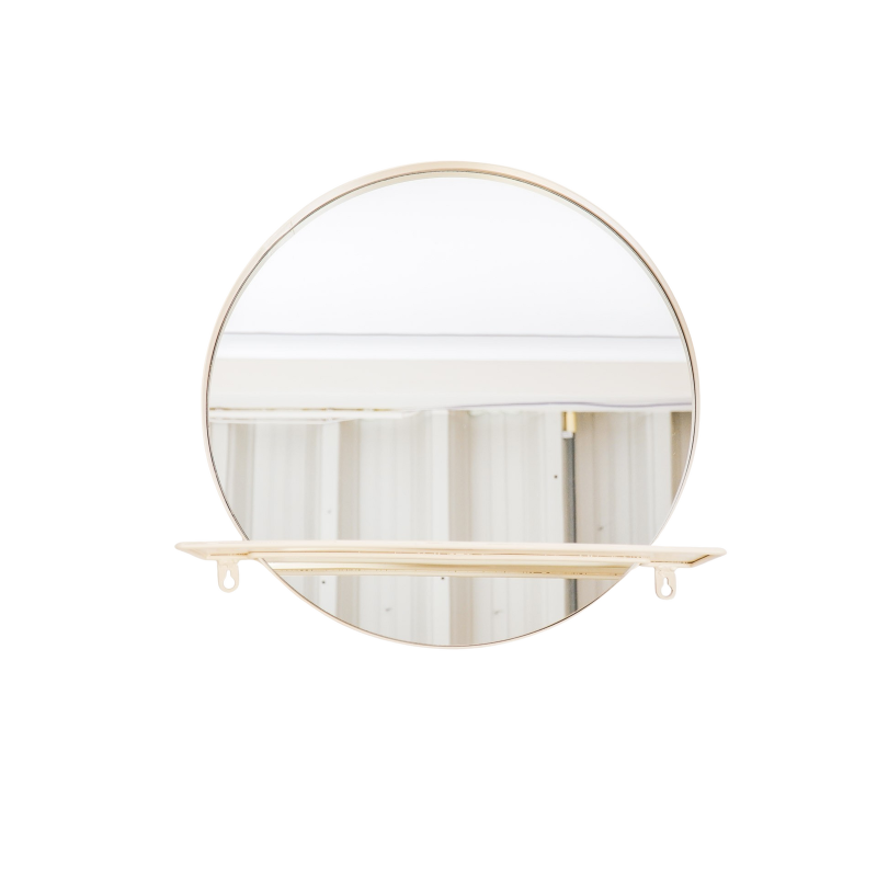 Mirror, Round, Metal, With Shelf, Sand, Ø40cm